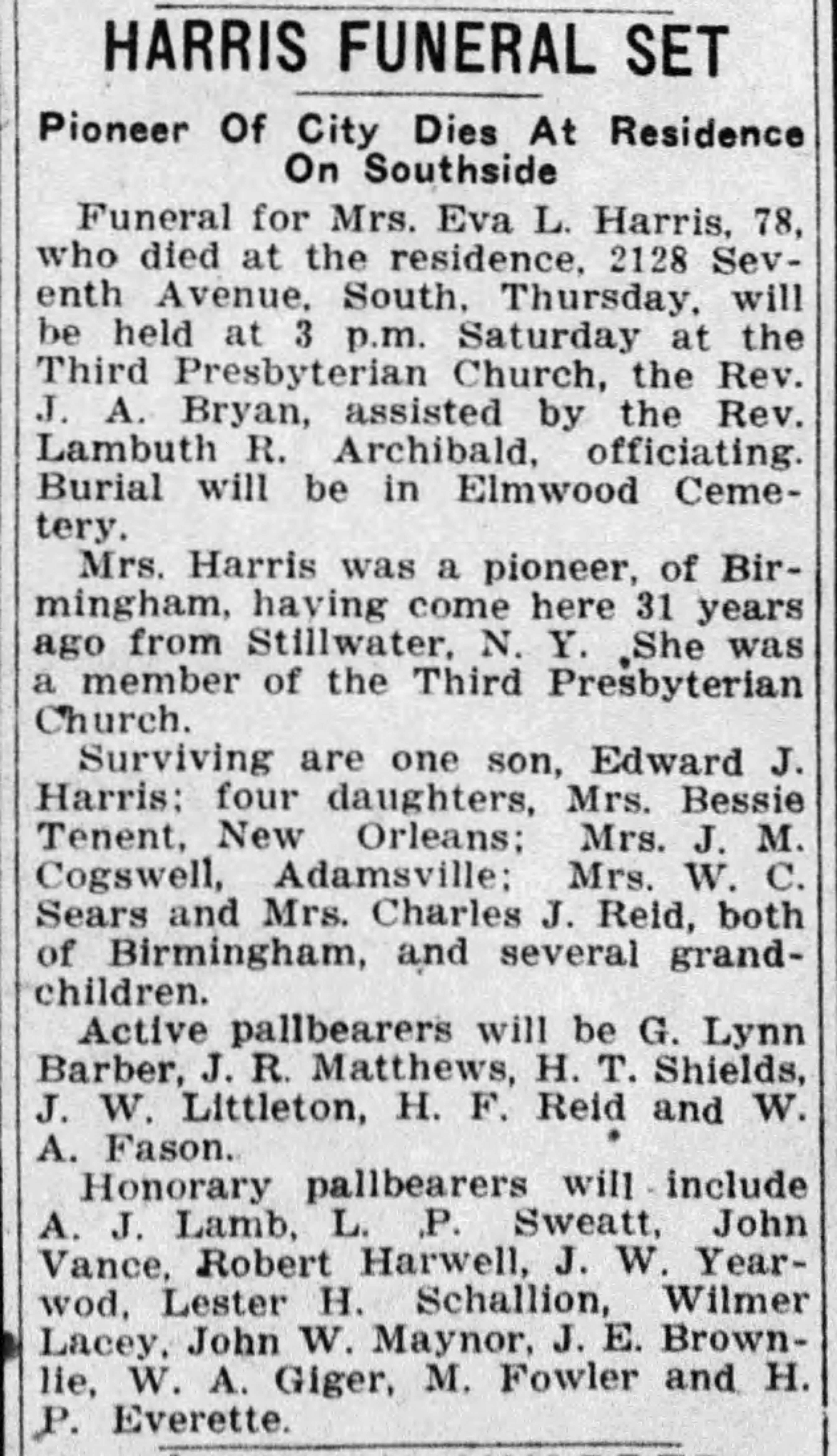 Eva L. Harris obituary